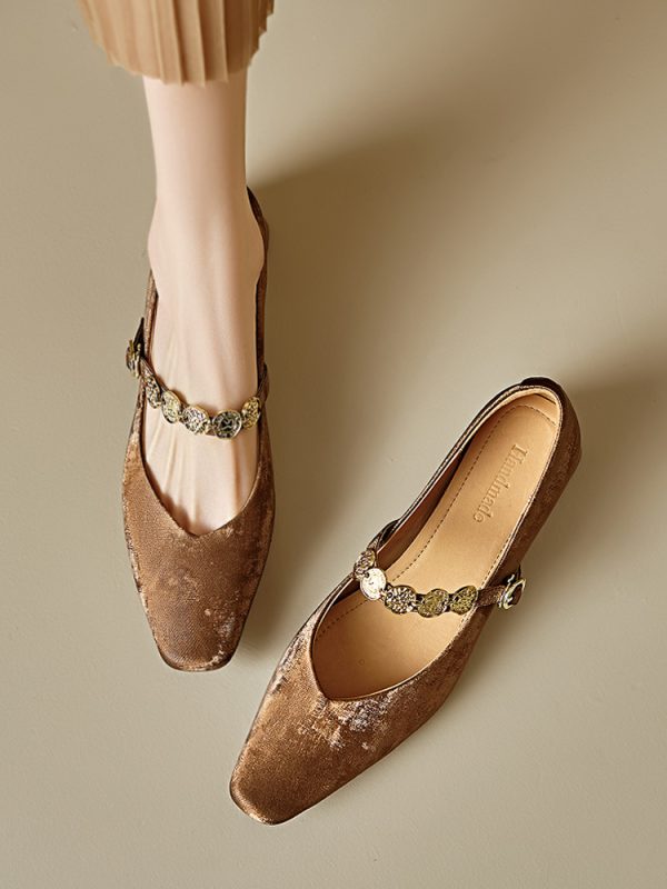 Genuine Leather Vintage Mary Jane Shoes for Women - Mid-Heel, Square Toe, Chunky Heel, Retro Style, Italian Design