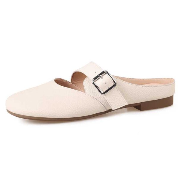 Giant Soft Genuine Leather Open-Toe Half-Slip Women's Outdoor One-Strap Flat Mule Slippers for Summer Comfort