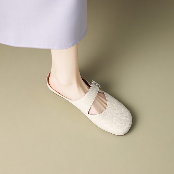 Giant Soft Genuine Leather Open-Toe Half-Slip Women's Outdoor One-Strap Flat Mule Slippers for Summer Comfort