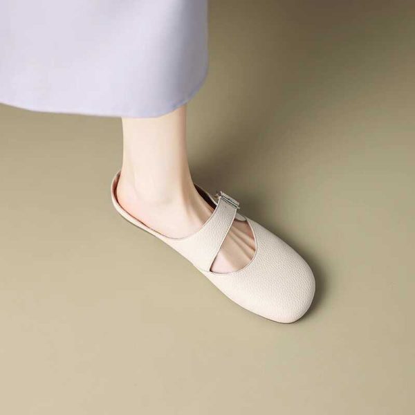 Giant Soft Genuine Leather Open-Toe Half-Slip Women's Outdoor One-Strap Flat Mule Slippers for Summer Comfort