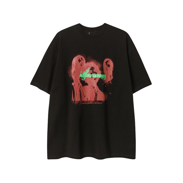 Ginger Yellow Retro Printed Short Sleeve T-Shirt for Women, Trendy Loose Fit Casual Tee, Summer 2025 Fashion