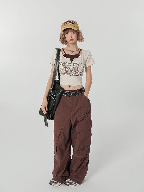 Girly Round Neck Short Sleeve T-Shirt for Women - Summer Slim Fit Fake Two-Piece Top, Casual Style