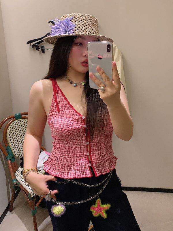 Gold Hollow Out Strap Tank Top for Women - Plus Size Summer Outfit, Big Support, Trendy Hot Girl Style 2025