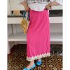 Gold Lace Splicing Slit Midi Skirt for Women, Plus Size 2025 Summer Fashion, Slimming Belly Coverage, Trendy Big Support Design