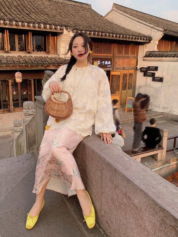 Gold Satin Fishtail Half Skirt for Women - Plus Size Retro Chinese Style National Wind 2025 Fashion