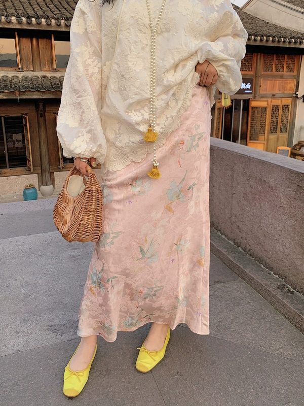 Gold Satin Fishtail Half Skirt for Women - Plus Size Retro Chinese Style National Wind 2025 Fashion