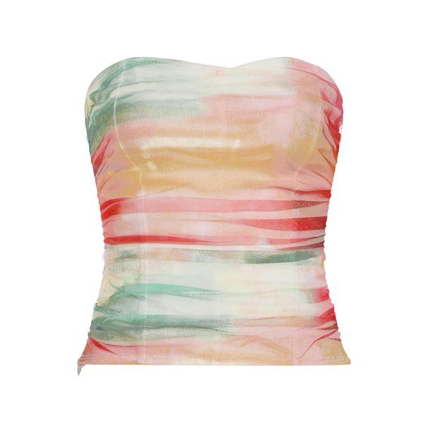 Gradient Color Strapless Holiday Top for Women - Backless Design with Waist Cincher & Spaghetti Straps, Perfect for Summer Parties