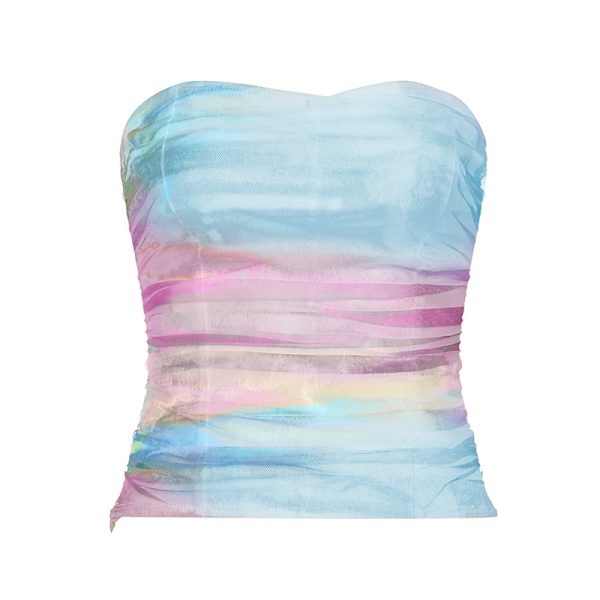Gradient Color Strapless Holiday Top for Women - Backless Design with Waist Cincher & Spaghetti Straps, Perfect for Summer Parties