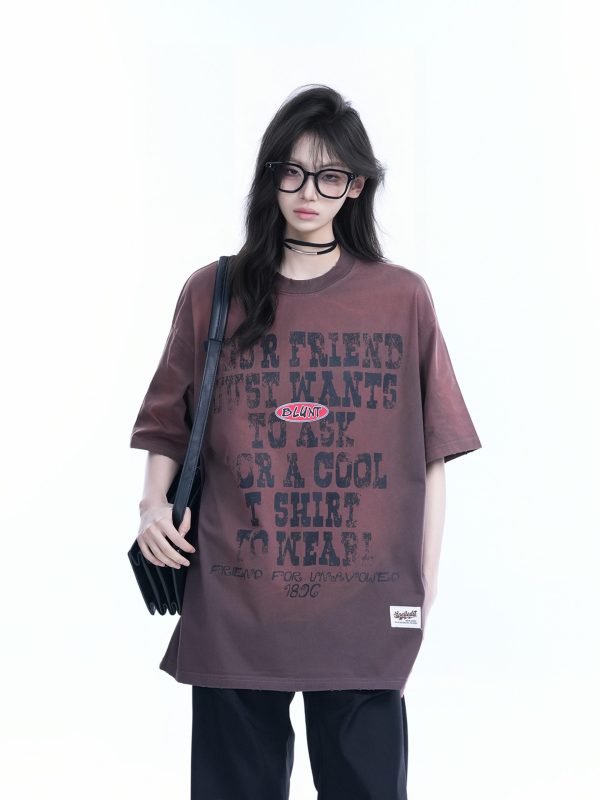 Gradient Purple Oversized Short Sleeve T-Shirt for Women - American Street Style, Trendy Loose Fit, Casual Y2K Fashion Top