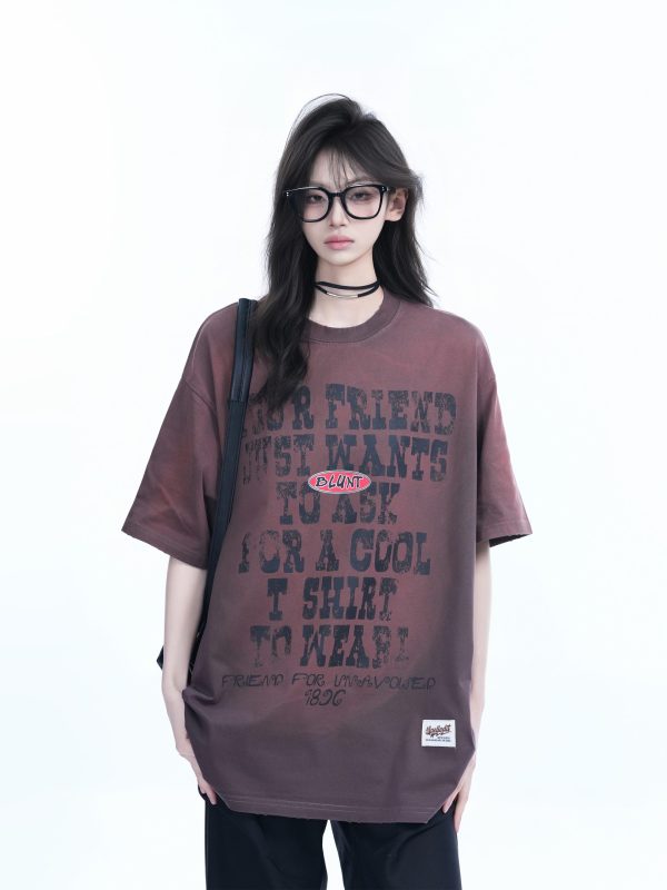 Gradient Purple Oversized Short Sleeve T-Shirt for Women - American Street Style, Trendy Loose Fit, Casual Y2K Fashion Top