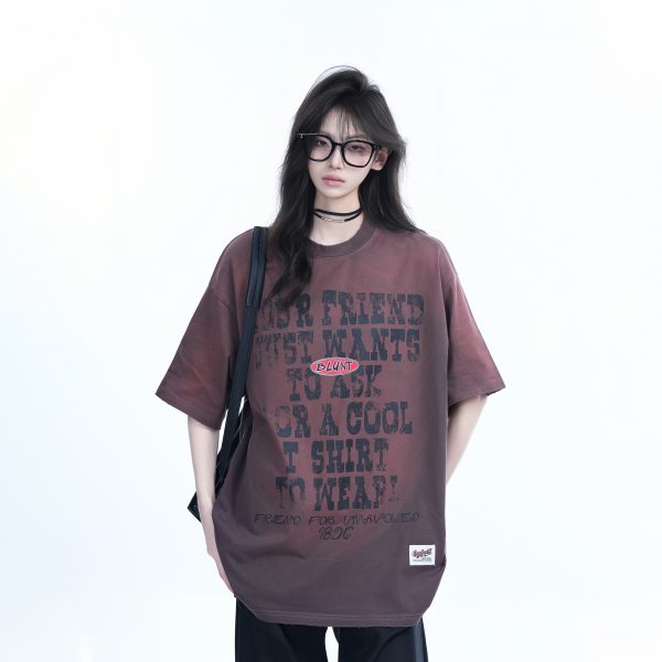 Gradient Purple Oversized Short Sleeve T-Shirt for Women - American Street Style, Trendy Loose Fit, Casual Y2K Fashion Top