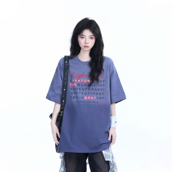 Gradient Round Neck Short Sleeve T-Shirt for Women - American Street Style, Casual Loose Fit, Summer 2023 Fashion