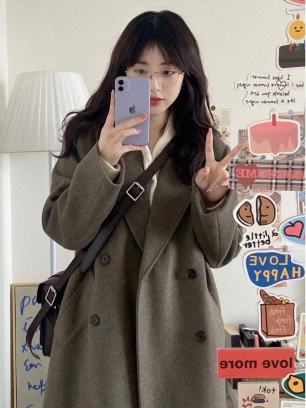 Gray Coffee Cashmere Long Coat for Women - 2024 Winter Korean Style High-End Thick Down Jacket Outerwear