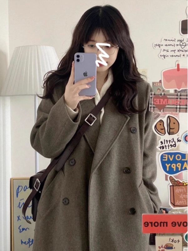 Gray Coffee Cashmere Long Coat for Women - 2024 Winter Korean Style High-End Thick Down Jacket Outerwear