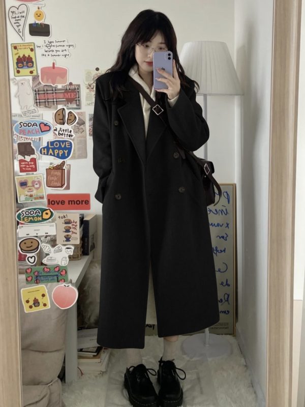 Gray Coffee Cashmere Long Coat for Women - 2024 Winter Korean Style High-End Thick Down Jacket Outerwear
