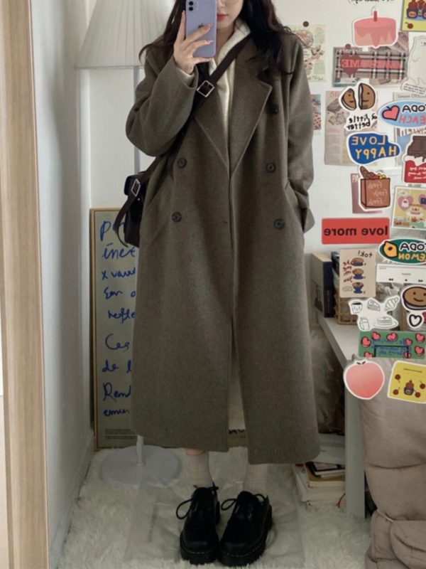Gray Coffee Cashmere Long Coat for Women - 2024 Winter Korean Style High-End Thick Down Jacket Outerwear