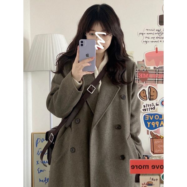 Gray Coffee Cashmere Long Coat for Women - 2024 Winter Korean Style High-End Thick Down Jacket Outerwear