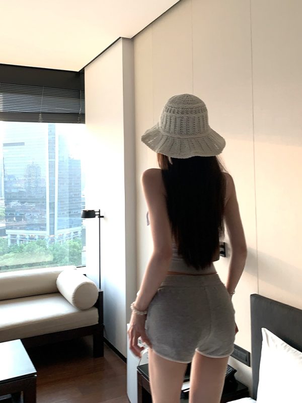 Gray Drawstring Slim-Fit Casual Pants for Women - Versatile Hip-Hugging Summer Sports Shorts