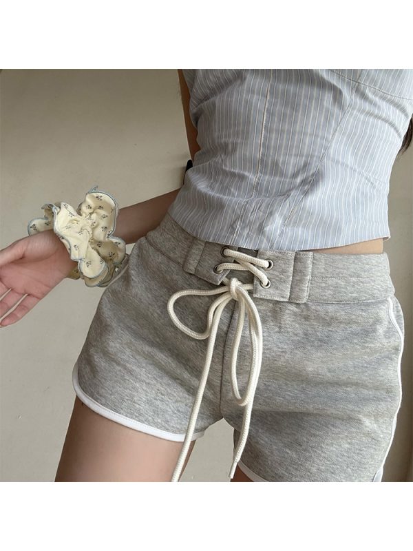 Gray Drawstring Slim-Fit Casual Pants for Women - Versatile Hip-Hugging Summer Sports Shorts
