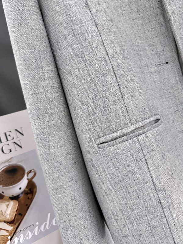 Gray-Green Textured Suit Jacket for Women - French Style, Trendy Korean Spring Autumn Fashion 2025