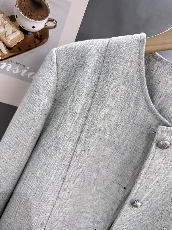 Gray-Green Textured Suit Jacket for Women - French Style, Trendy Korean Spring Autumn Fashion 2025