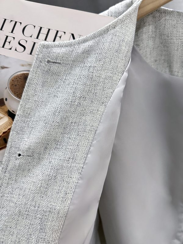 Gray-Green Textured Suit Jacket for Women - French Style, Trendy Korean Spring Autumn Fashion 2025