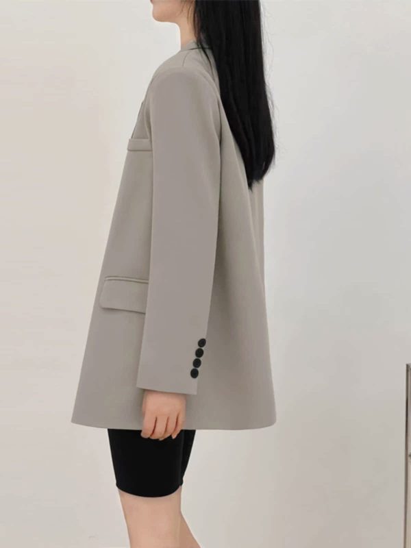 Gray Loose Fit Small Suit Jacket for Women, 2025 Spring Autumn Casual Two-Piece Set for Petite Sizes