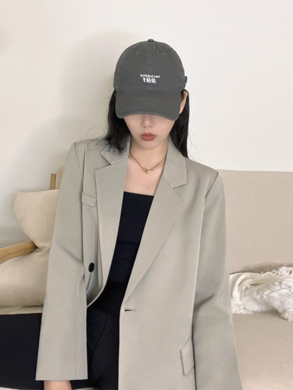 Gray Loose Fit Small Suit Jacket for Women, 2025 Spring Autumn Casual Two-Piece Set for Petite Sizes