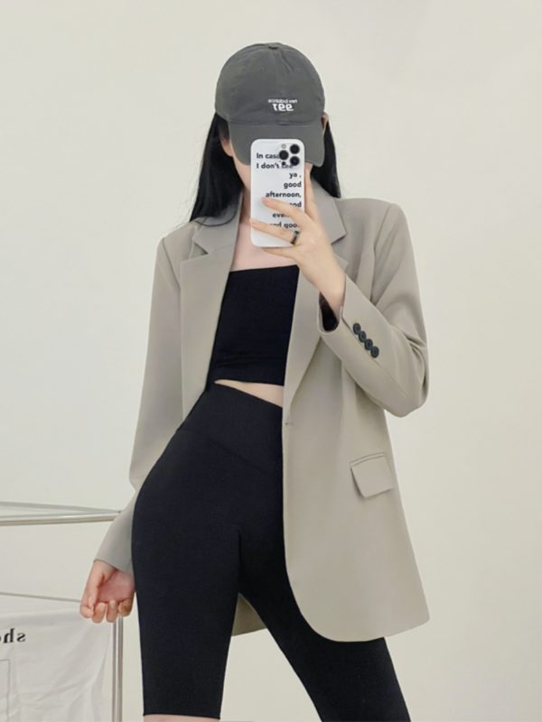 Gray Loose Fit Small Suit Jacket for Women, 2025 Spring Autumn Casual Two-Piece Set for Petite Sizes