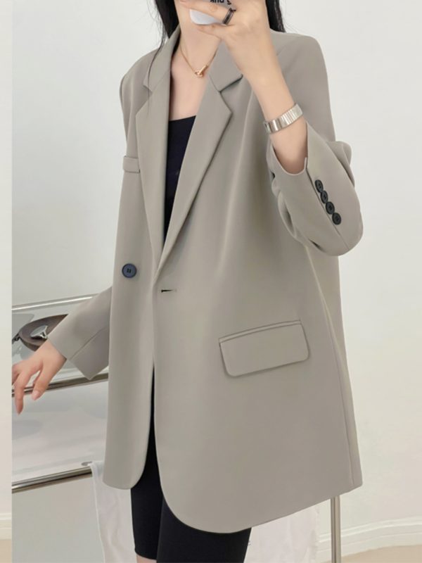 Gray Loose Fit Small Suit Jacket for Women, 2025 Spring Autumn Casual Two-Piece Set for Petite Sizes