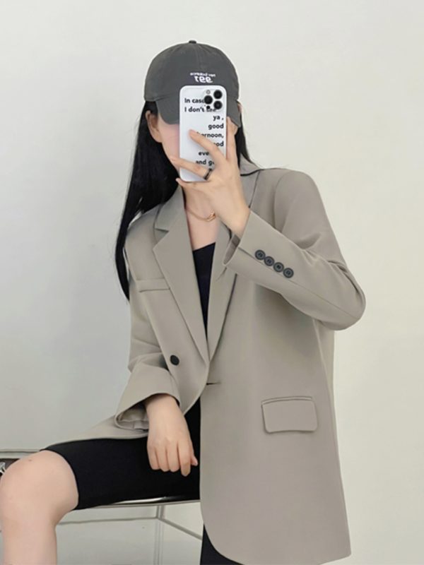 Gray Loose Fit Small Suit Jacket for Women, 2025 Spring Autumn Casual Two-Piece Set for Petite Sizes