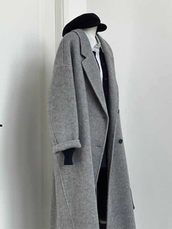 Gray Reversible Cashmere Coat for Women - High-End Woolen Jacket, Mid-Length, Korean Style, Autumn Winter 2024 Fashion