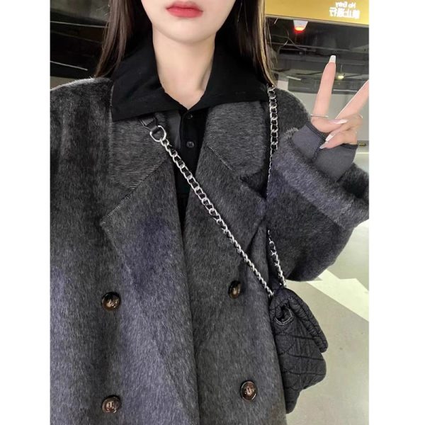 Gray Reversible Cashmere Coat for Women - High-End Woolen Jacket, Mid-Length, Korean Style, Autumn Winter 2024 Fashion