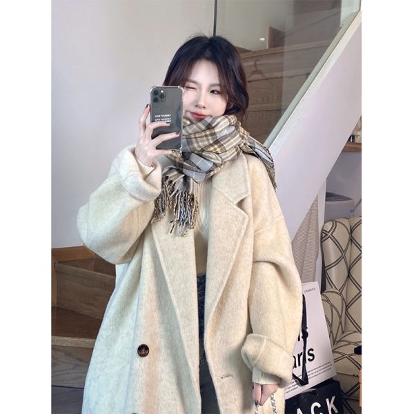 Gray Reversible Cashmere Coat for Women - High-End Woolen Jacket, Mid-Length, Korean Style, Autumn Winter 2024 Fashion