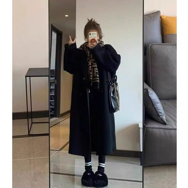 Gray Reversible Cashmere Coat for Women - High-End Woolen Jacket, Mid-Length, Korean Style, Autumn Winter 2024 Fashion