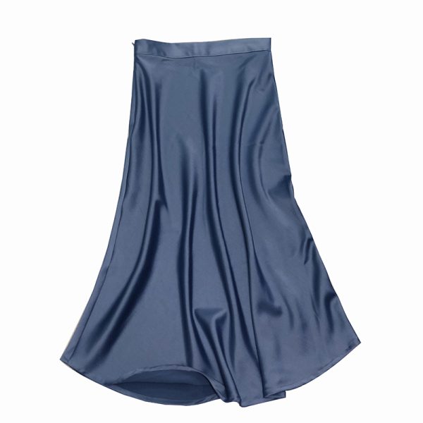 Gray Satin Sheen Diagonal-Cut Fishtail Skirt - Women's Bodycon Mid-Length for Spring/Summer 2025 Fashion