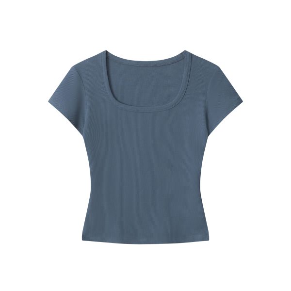 Gray Slim Fit Short-Sleeve U-Neck T-Shirt for Women, Summer Sports Base Layer, Casual Essential