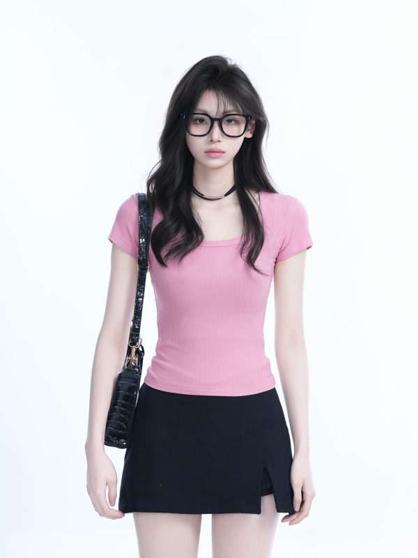 Gray Slim Fit Short-Sleeve U-Neck T-Shirt for Women, Summer Sports Base Layer, Casual Essential