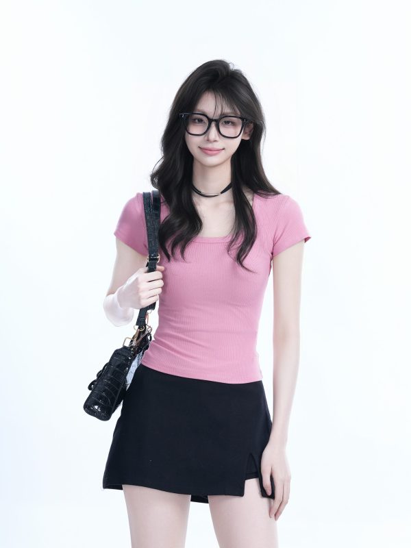 Gray Slim Fit Short-Sleeve U-Neck T-Shirt for Women, Summer Sports Base Layer, Casual Essential