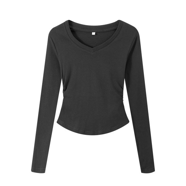 Gray Square-Neck Slim-Fit Cropped Short Sleeve T-Shirt for Women - American Style Summer Top