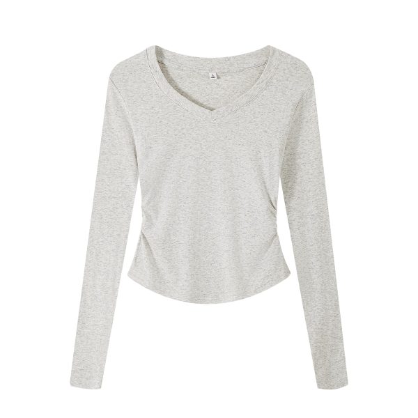 Gray Square-Neck Slim-Fit Cropped Short Sleeve T-Shirt for Women - American Style Summer Top