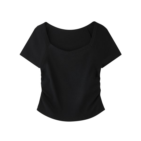 Gray Square-Neck Slim-Fit Cropped Short Sleeve T-Shirt for Women - American Style Summer Top