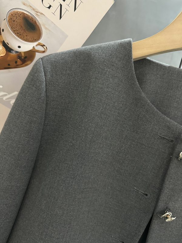 Gray Stylish Short Coat for Women - High-End Little Chanel Style, Versatile Elegant Outerwear for Spring and Autumn 2025