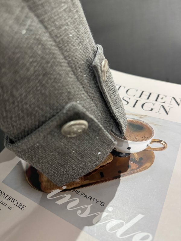 Gray Textured Wind Coat for Women - High-Quality Short Jacket for Spring & Autumn, Trendy Socialite Style
