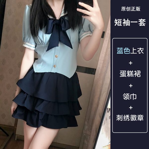 Gray Women's Summer JK Uniform Set with Puff Skirt and Cake Skirt - Trendy 2024 College Style