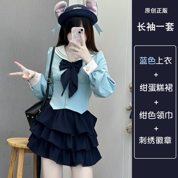 Gray Women's Summer JK Uniform Set with Puff Skirt and Cake Skirt - Trendy 2024 College Style