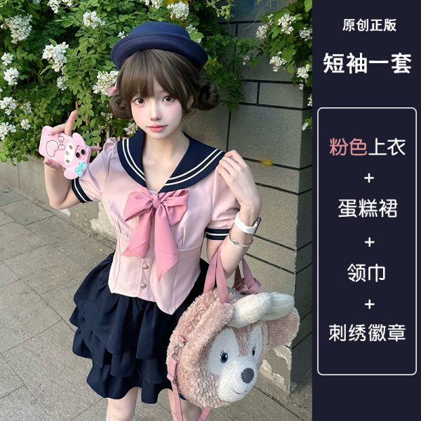 Gray Women's Summer JK Uniform Set with Puff Skirt and Cake Skirt - Trendy 2024 College Style