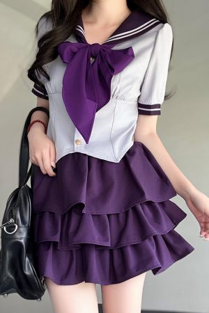Gray Women's Summer JK Uniform Set with Puff Skirt and Cake Skirt - Trendy 2024 College Style