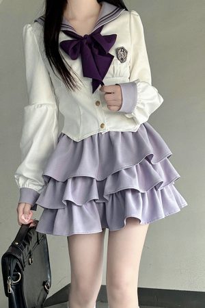 Gray Women's Summer JK Uniform Set with Puff Skirt and Cake Skirt - Trendy 2024 College Style