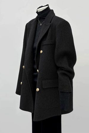 Gray Woolen Coat for Women - Short Korean Style Suit for Petite Figures, High-End Autumn Winter 2024 Fashion